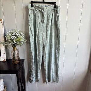 Abercrombie & Fitch Sage Green Linen Paperbag Pants Large